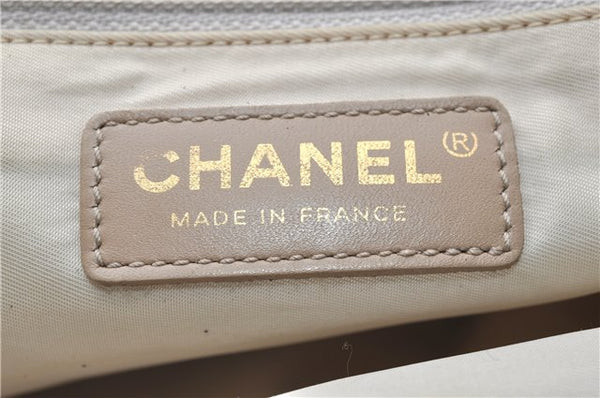 Authentic CHANEL New Travel Line Shoulder Tote Bag Nylon Leather Beige 1461E