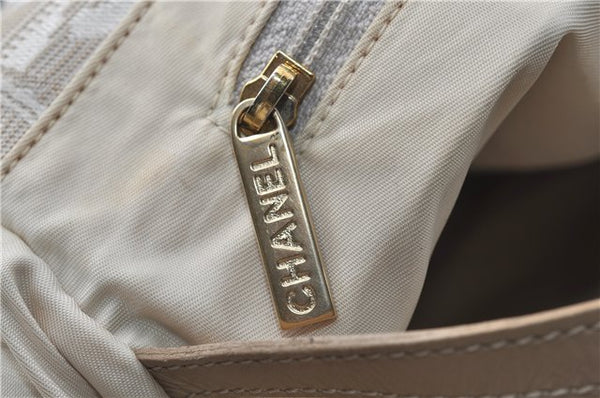 Authentic CHANEL New Travel Line Shoulder Tote Bag Nylon Leather Beige 1461E