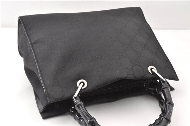 Authentic GUCCI Bamboo 2way Shoulder Hand Bag Nylon Leather 0021016 Black 1461G
