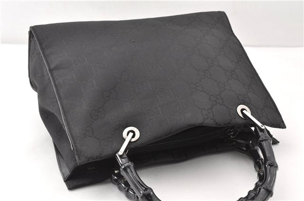 Authentic GUCCI Bamboo 2way Shoulder Hand Bag Nylon Leather 0021016 Black 1461G
