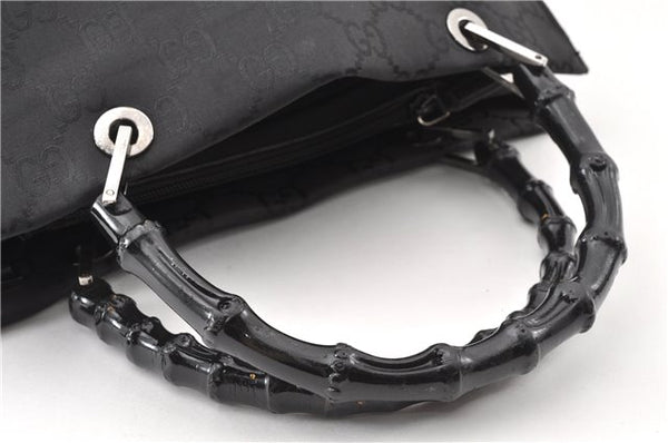 Authentic GUCCI Bamboo 2way Shoulder Hand Bag Nylon Leather 0021016 Black 1461G