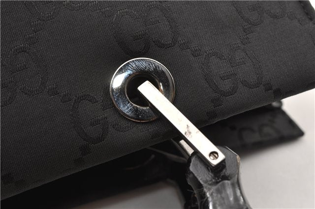 Authentic GUCCI Bamboo 2way Shoulder Hand Bag Nylon Leather 0021016 Black 1461G