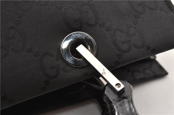 Authentic GUCCI Bamboo 2way Shoulder Hand Bag Nylon Leather 0021016 Black 1461G