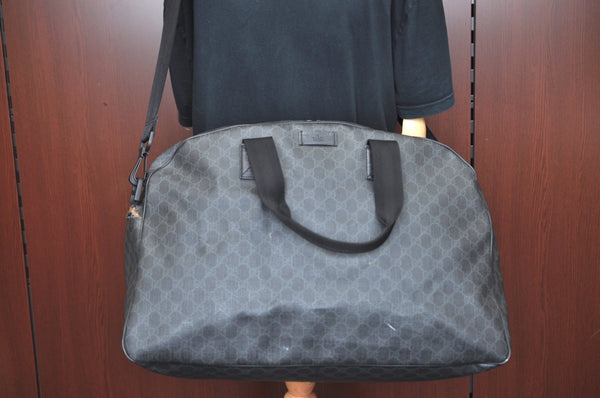 Authentic GUCCI Vintage 2Way Travel Boston Bag GG PVC Leather 162800 Black 1462F
