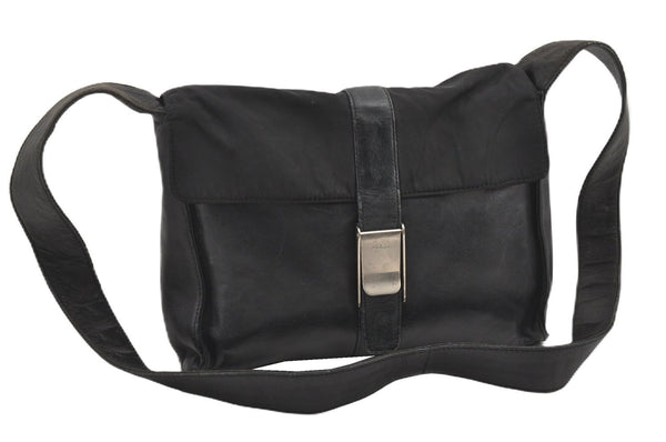 Authentic PRADA Leather Nappa Nylon Shoulder Cross Body Bag Purse Black 1464G