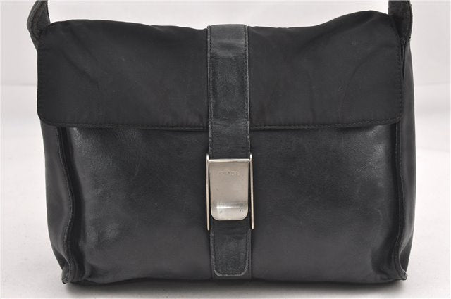Authentic PRADA Leather Nappa Nylon Shoulder Cross Body Bag Purse Black 1464G