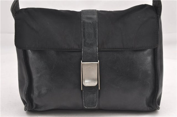 Authentic PRADA Leather Nappa Nylon Shoulder Cross Body Bag Purse Black 1464G