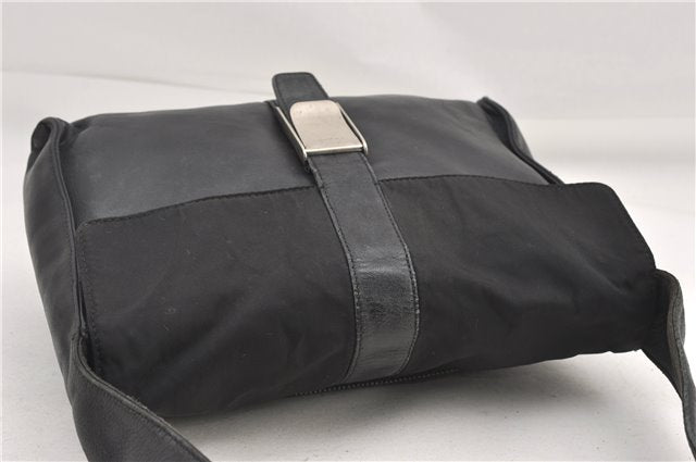 Authentic PRADA Leather Nappa Nylon Shoulder Cross Body Bag Purse Black 1464G