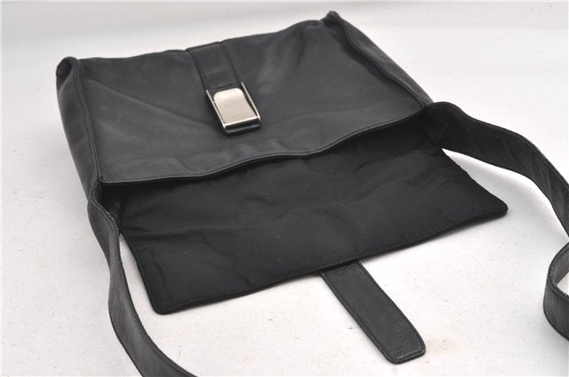 Authentic PRADA Leather Nappa Nylon Shoulder Cross Body Bag Purse Black 1464G