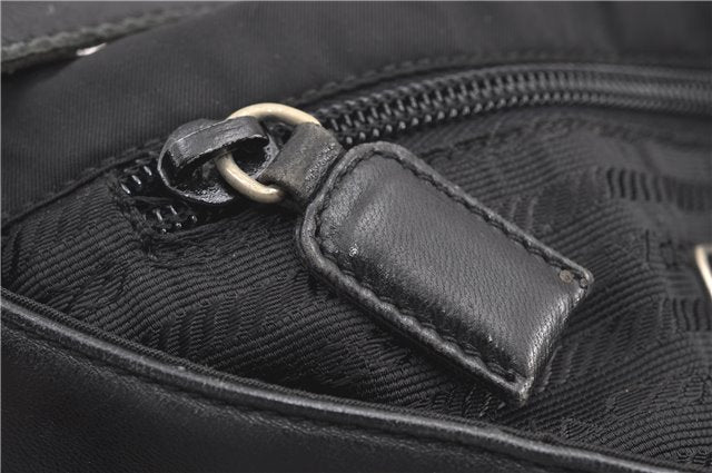 Authentic PRADA Leather Nappa Nylon Shoulder Cross Body Bag Purse Black 1464G