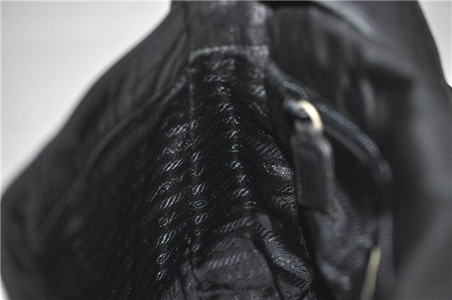 Authentic PRADA Leather Nappa Nylon Shoulder Cross Body Bag Purse Black 1464G