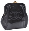 Authentic CHANEL Enamel Turnlock Cosmetic Pouch Purse Black CC 1467E