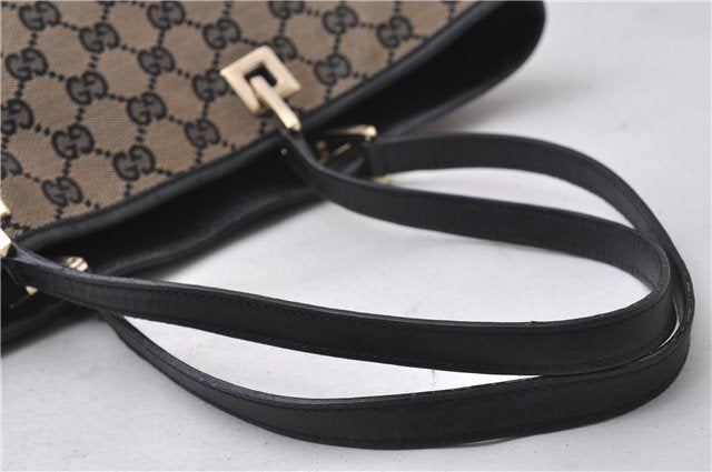 Authentic GUCCI Shoulder Tote Bag GG Canvas Leather 0021098 Beige Black 1470D