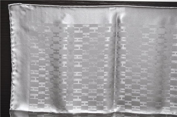 Authentic HERMES Petit Carre 40 Scarf Handkerchief "Grand H" Silk Gray Box 1472E