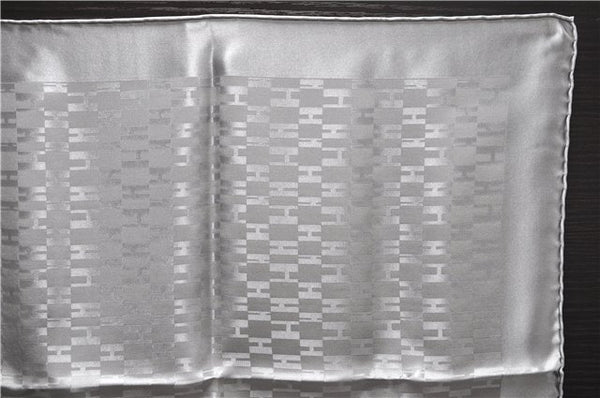 Authentic HERMES Petit Carre 40 Scarf Handkerchief "Grand H" Silk Gray Box 1472E