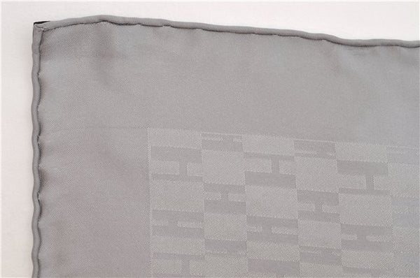 Authentic HERMES Petit Carre 40 Scarf Handkerchief "Grand H" Silk Gray Box 1472E