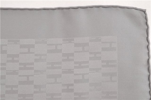 Authentic HERMES Petit Carre 40 Scarf Handkerchief "Grand H" Silk Gray Box 1472E