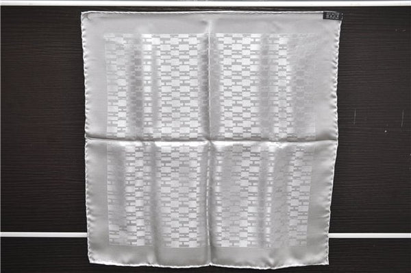 Authentic HERMES Petit Carre 40 Scarf Handkerchief "Grand H" Silk Gray Box 1472E