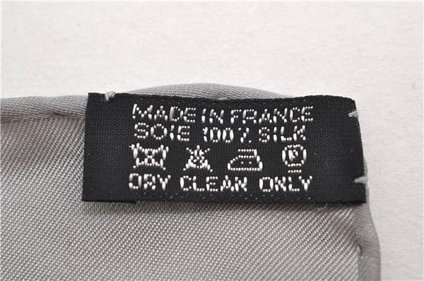 Authentic HERMES Petit Carre 40 Scarf Handkerchief "Grand H" Silk Gray Box 1472E