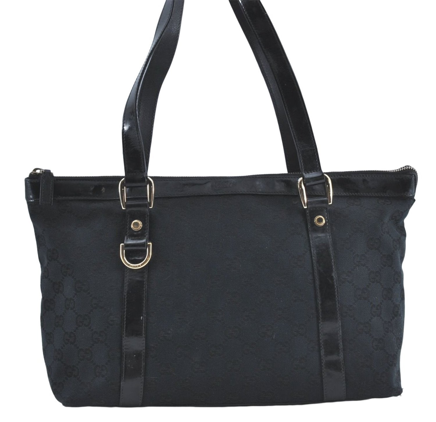 Authentic GUCCI Abbey Shoulder Tote Bag GG Canvas Leather 141470 Black 1474C