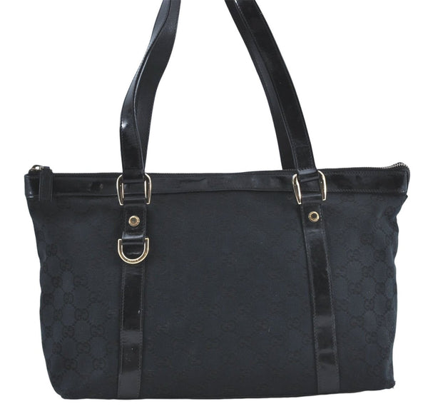 Authentic GUCCI Abbey Shoulder Tote Bag GG Canvas Leather 141470 Black 1474C