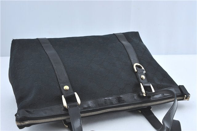 Authentic GUCCI Abbey Shoulder Tote Bag GG Canvas Leather 141470 Black 1474C