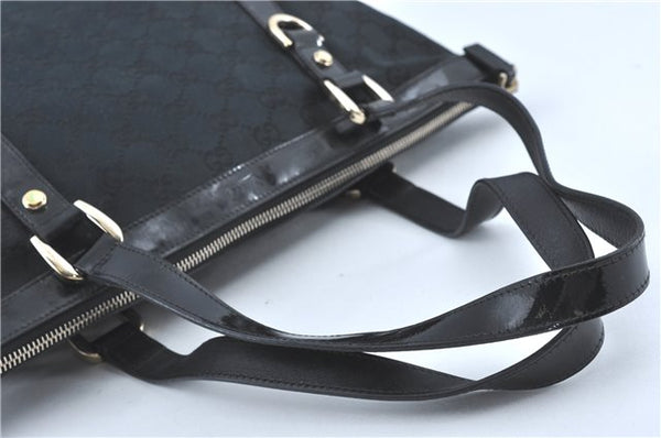 Authentic GUCCI Abbey Shoulder Tote Bag GG Canvas Leather 141470 Black 1474C