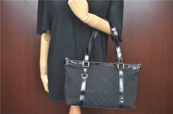 Authentic GUCCI Abbey Shoulder Tote Bag GG Canvas Leather 141470 Black 1474C
