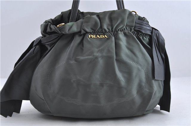 Authentic PRADA Nylon Leather Ribbon 2Way Shoulder Hand Bag Gray 1474D