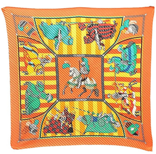 Authentic HERMES Pleats Scarf "CHOCKS EN PLUMES" Silk Orange Box 1475E