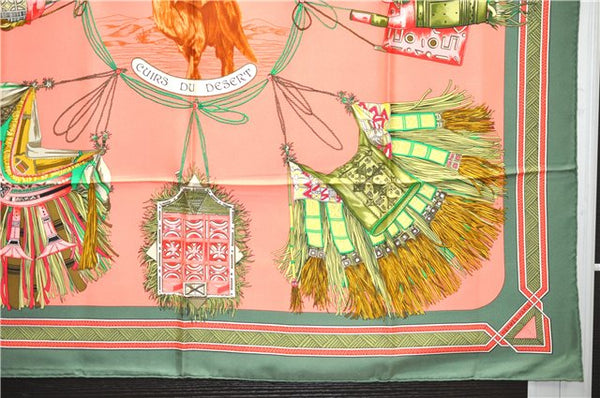 Authentic HERMES Carre 90 Scarf "Euirs du Desert" Silk Green 1478E