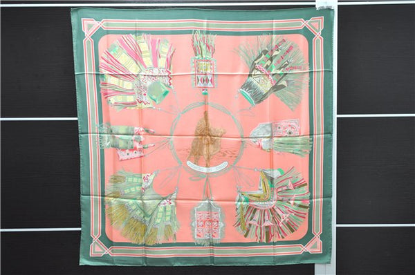 Authentic HERMES Carre 90 Scarf "Euirs du Desert" Silk Green 1478E