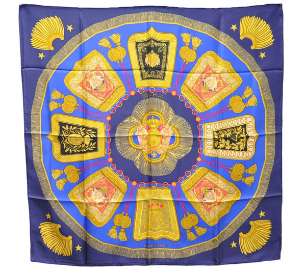 Authentic HERMES Carre 90 Scarf "Poste et Cavalerie" Silk Navy 1479E