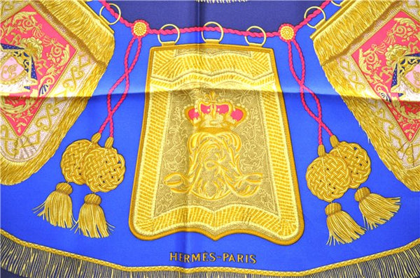 Authentic HERMES Carre 90 Scarf "Poste et Cavalerie" Silk Navy 1479E