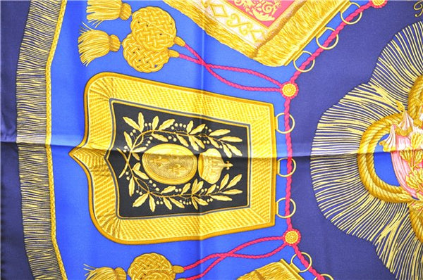 Authentic HERMES Carre 90 Scarf "Poste et Cavalerie" Silk Navy 1479E