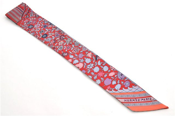 Authentic HERMES Twilly Scarf "TAPIS PERSANS" Silk Red Navy 1480E