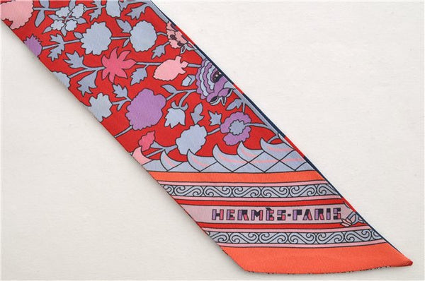 Authentic HERMES Twilly Scarf "TAPIS PERSANS" Silk Red Navy 1480E