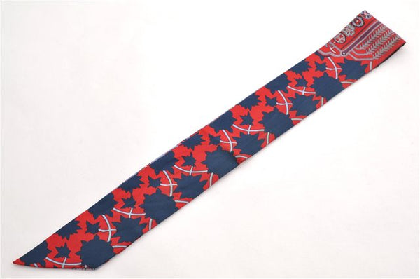 Authentic HERMES Twilly Scarf "TAPIS PERSANS" Silk Red Navy 1480E