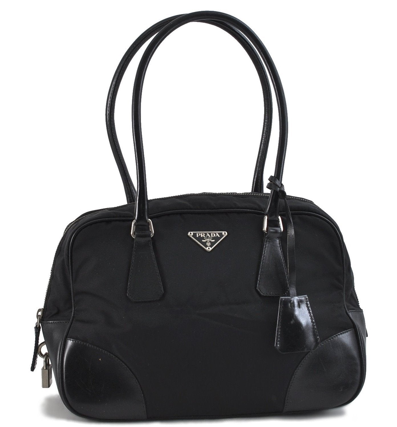 Authentic PRADA Nylon Leather Shoulder Hand Bag Black 1482D