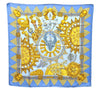 Authentic HERMES Carre 90 Scarf "L'OR DES CHEFS" Silk Blue Box 1486E