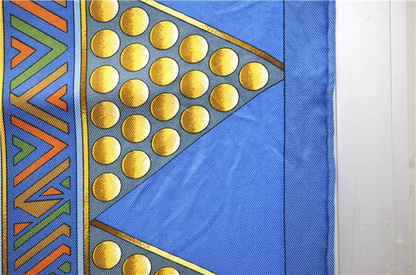 Authentic HERMES Carre 90 Scarf "L'OR DES CHEFS" Silk Blue Box 1486E