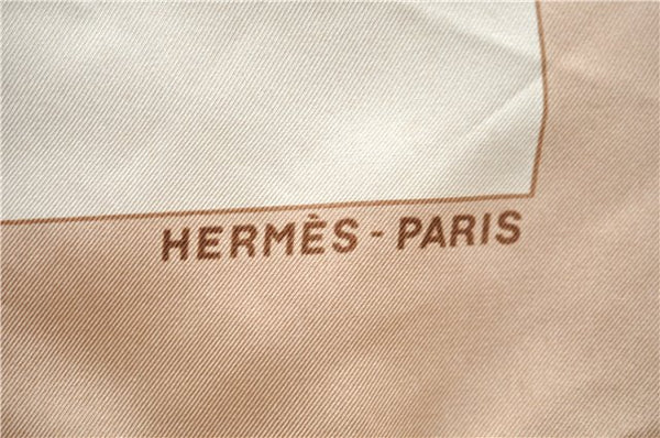 Authentic HERMES Carre 90 Scarf "CUIRS DU DESERT" Silk Beige Pink 1487E