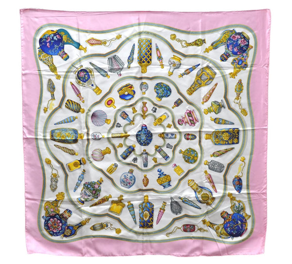 Authentic HERMES Carre 90 Scarf "Qu' importe le flacon" Silk Pink 1490E