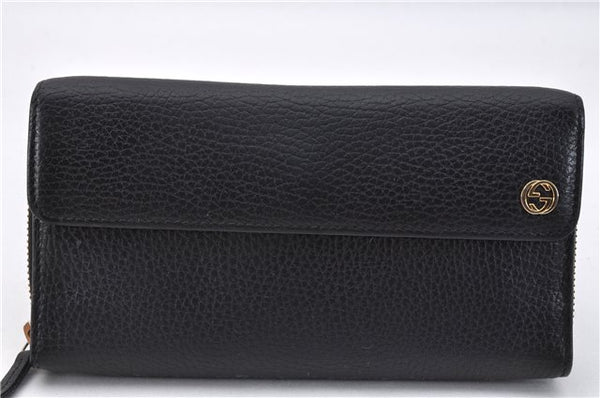 Authentic GUCCI Interlocking G Long Wallet Purse Leather 449397 Black Box 1491F