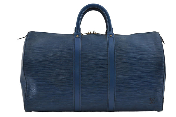 Authentic Louis Vuitton Epi Keepall 45 Boston Travel Bag Blue M42975 LV 1493I