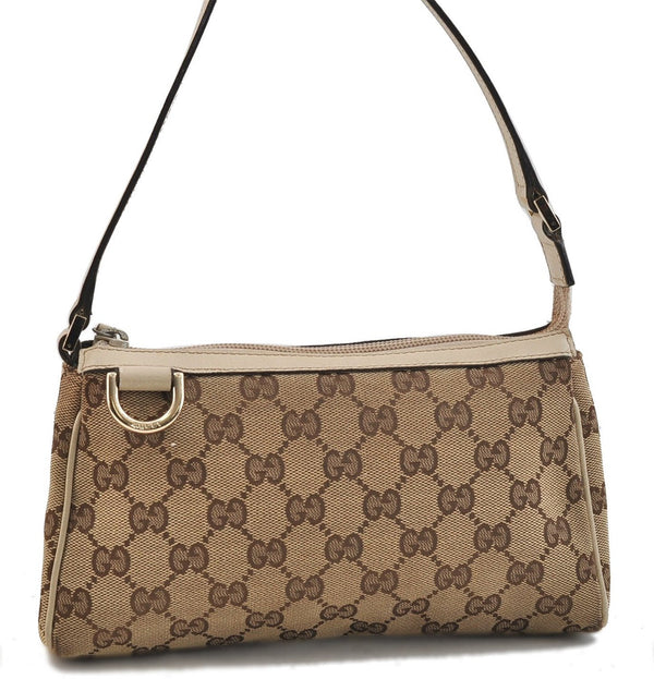 Authentic GUCCI Abbey Hand Bag GG Canvas Leather 145750 Beige 1496D