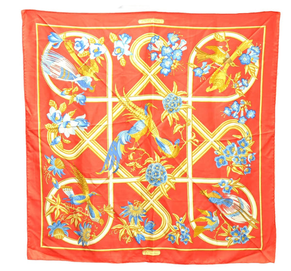 Authentic HERMES Carre 90 Scarf "Caraibes" Silk Red 1498E