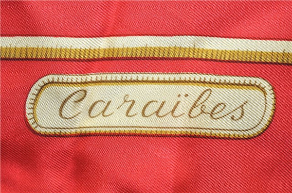 Authentic HERMES Carre 90 Scarf "Caraibes" Silk Red 1498E