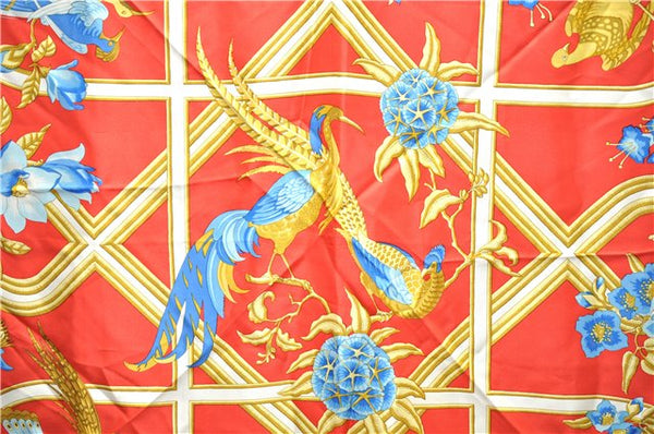 Authentic HERMES Carre 90 Scarf "Caraibes" Silk Red 1498E