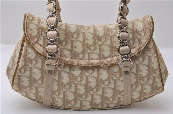 Auth Christian Dior Trotter Romantic Ribbon Hand Bag PVC Leather Beige 1502D